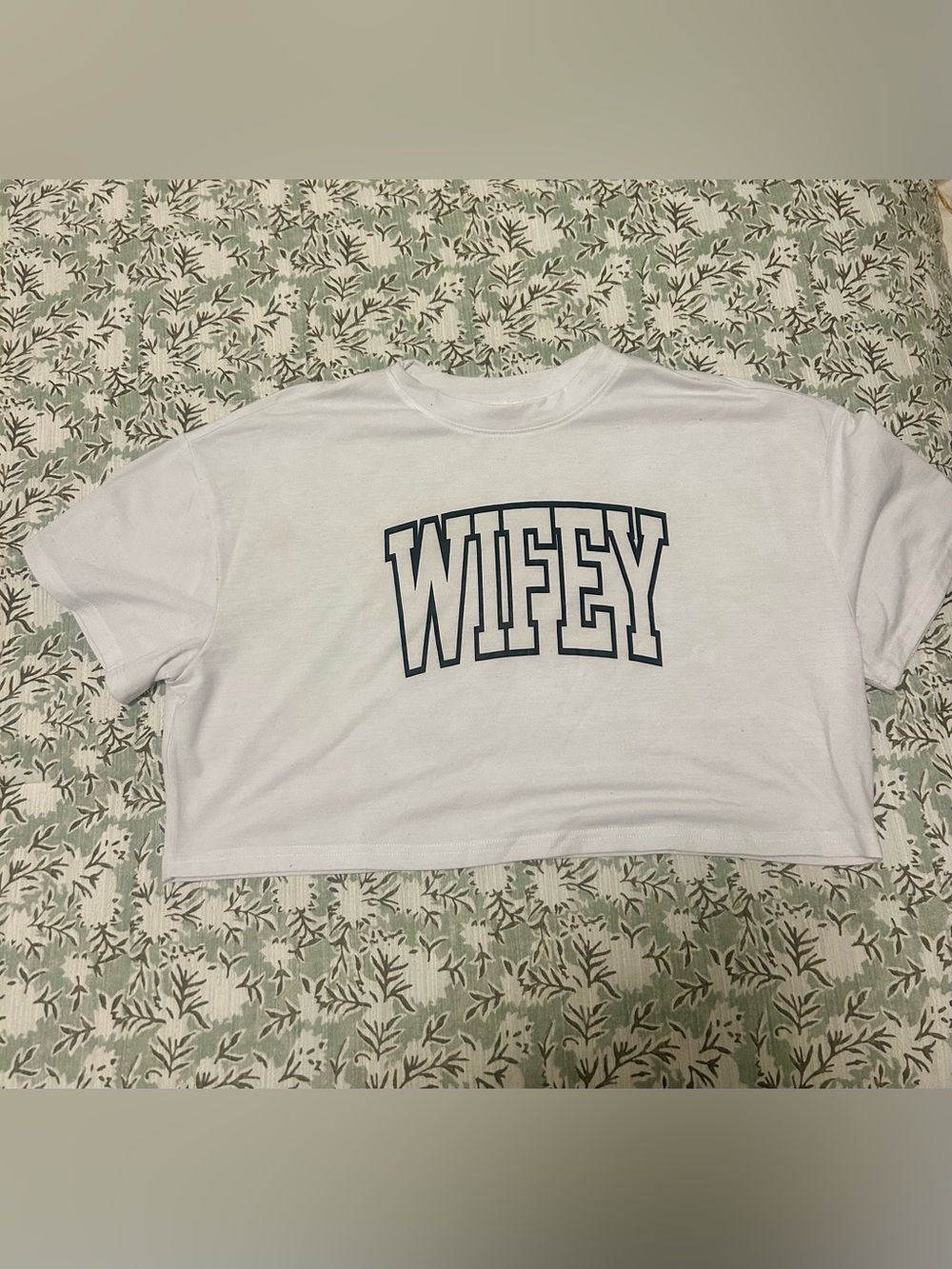 Wifey Graphic Crop Tee - White with Black Print